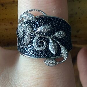 Natural Black Spinel Sterling Silver Ring Size 8
